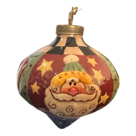 Other - Santa Clouse Ornament Teardrop Ceramic, Porcelain Star Patchwork Rustic Country